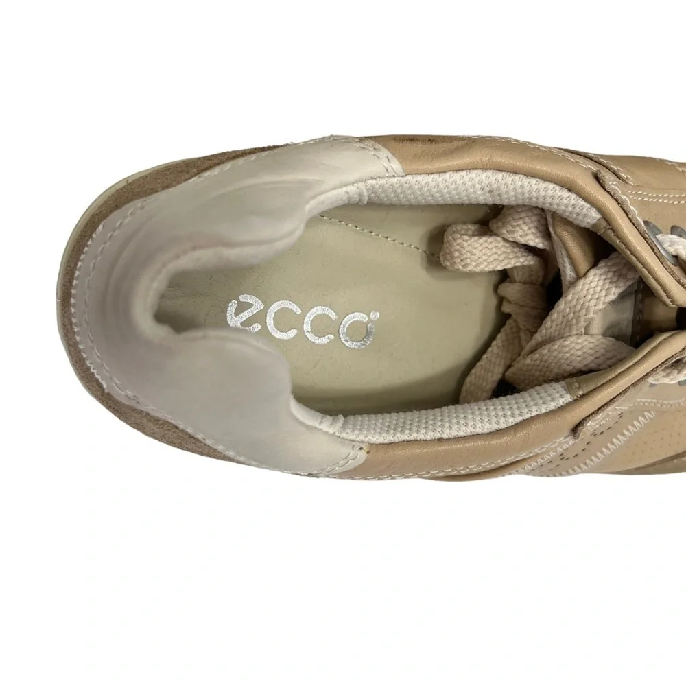 Ecco Mobile II Womens Beige Leather Lace Up Perforated Sneakers Shoes